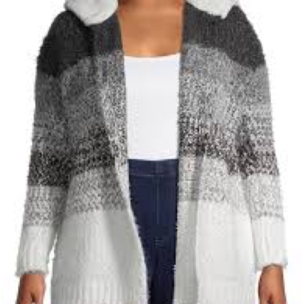 Keren Hart Cozy Ombre Open-Front Cardigan Sweater - Gray/Black